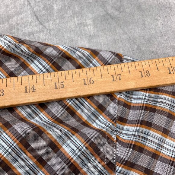 Prana Shirt Men‎ Medium Orange Brown Plaid Slim Fit Western Cowboy Snap Cotton - Picture 8 of 12